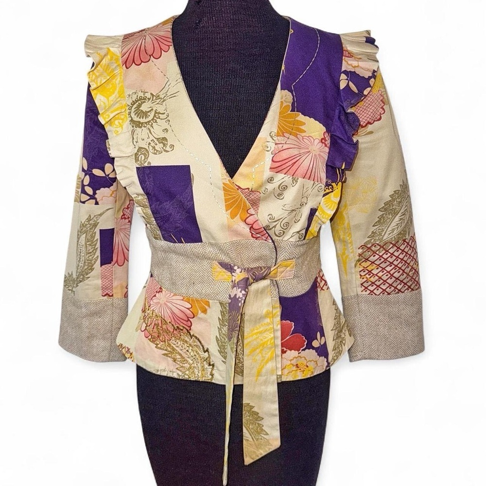 Anthropologie Elevenses Iced Juniper Patchwork Jacket Size 4 Kimono Blazer